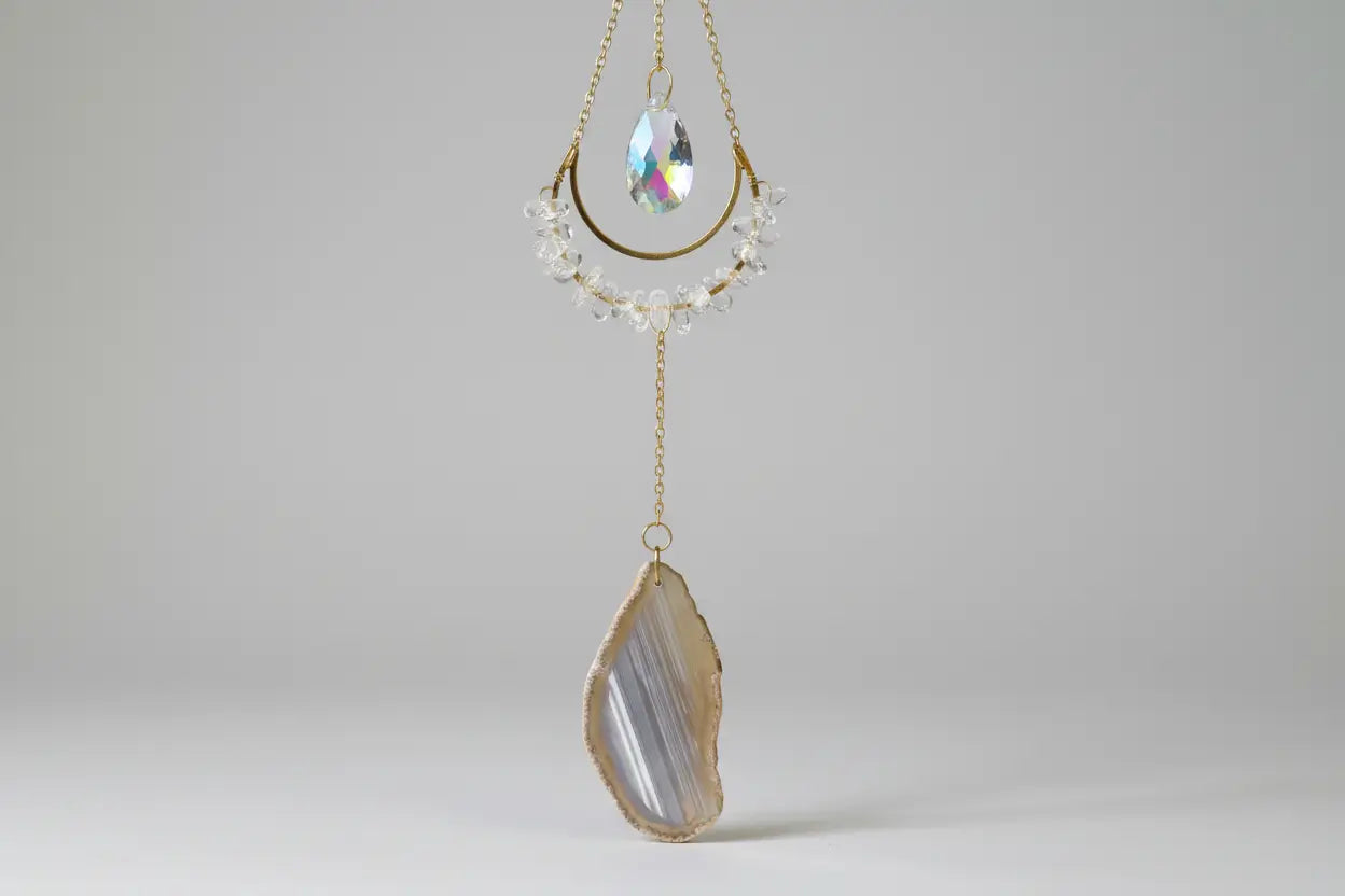 Clear Quartz suncatcher with banded agate