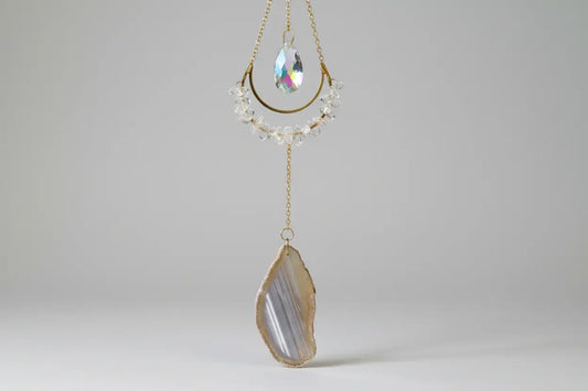 Clear Quartz suncatcher with banded agate