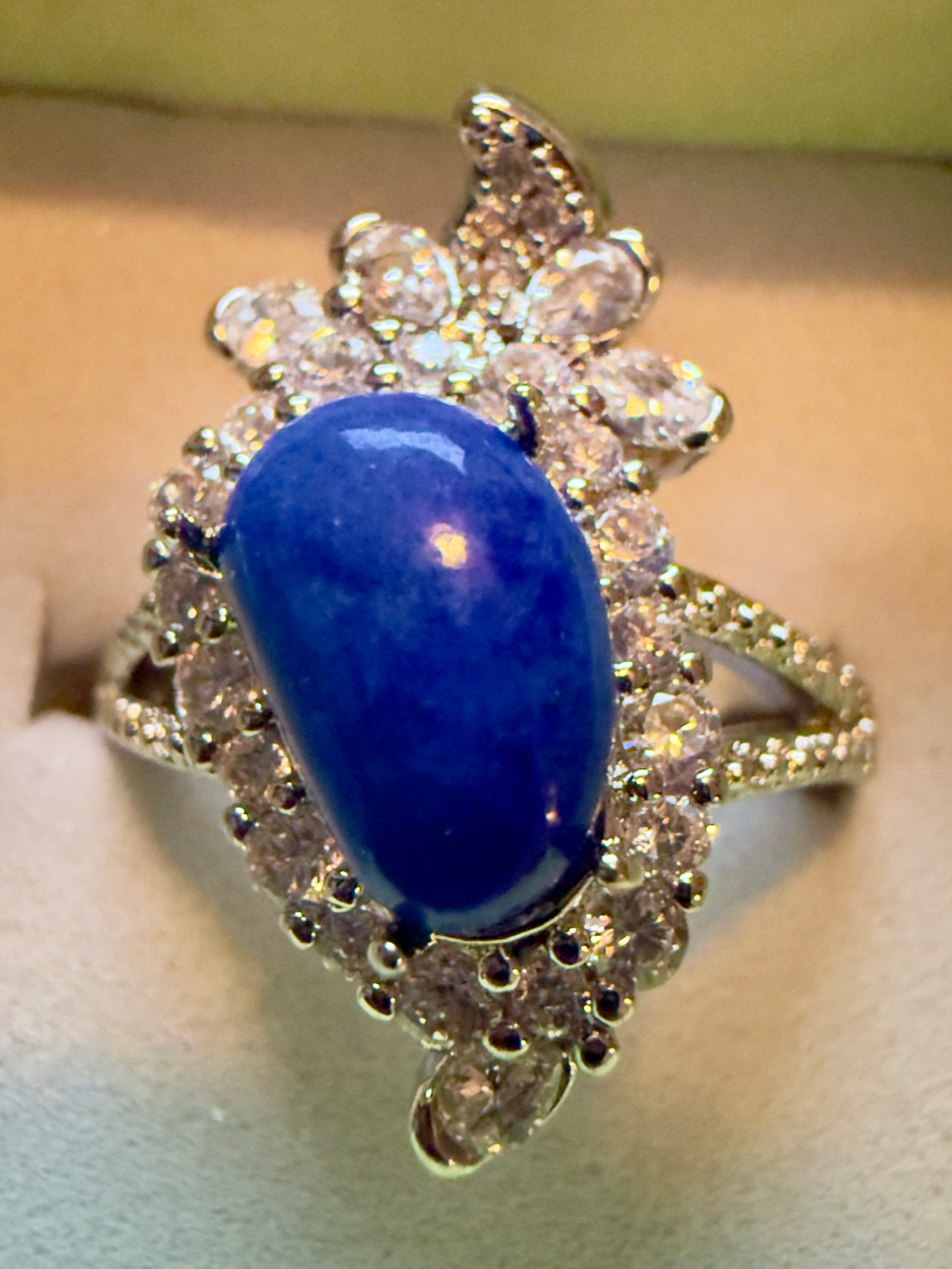 Lapis lazuli rhinestone ring in sterling silver setting