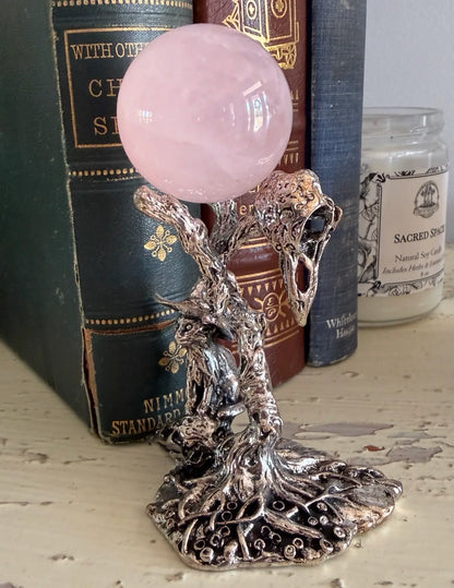 Witchy Kitty metal crystal sphere stand side view