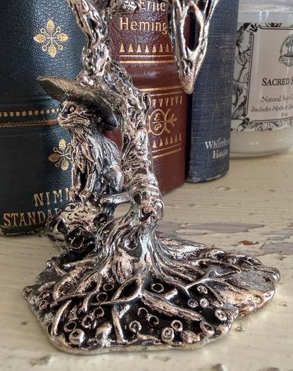Witchy Kitty sphere stand with tree and mushroom details