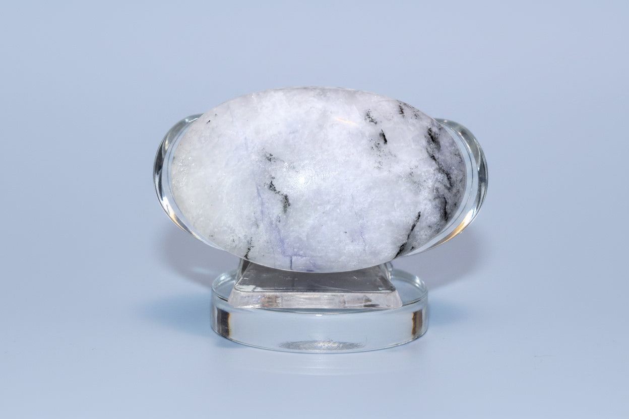 Rainbow Moonstone palm stone with blue