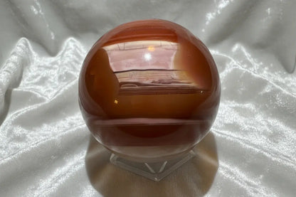 Carnelian sphere with orange banding display view