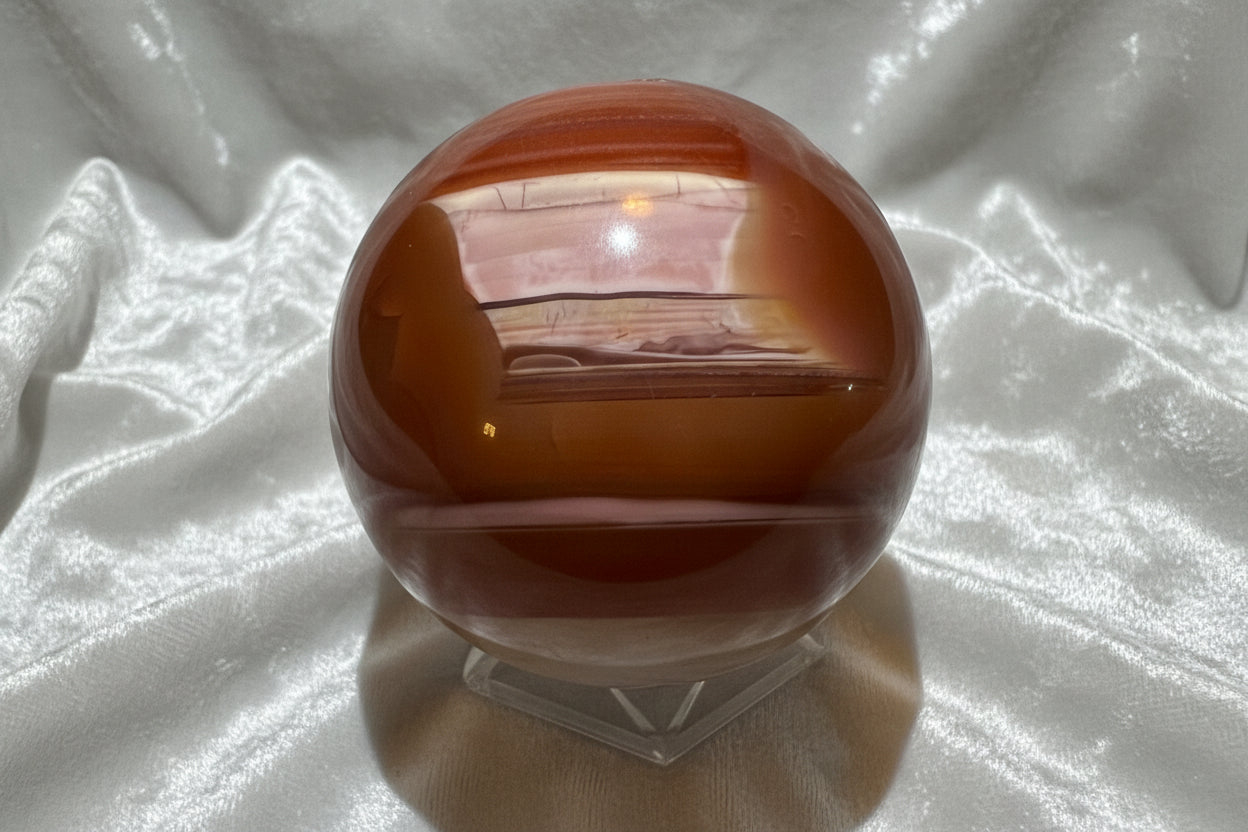 Carnelian sphere with orange banding display view