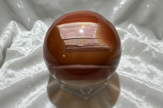 Carnelian sphere with orange banding display view