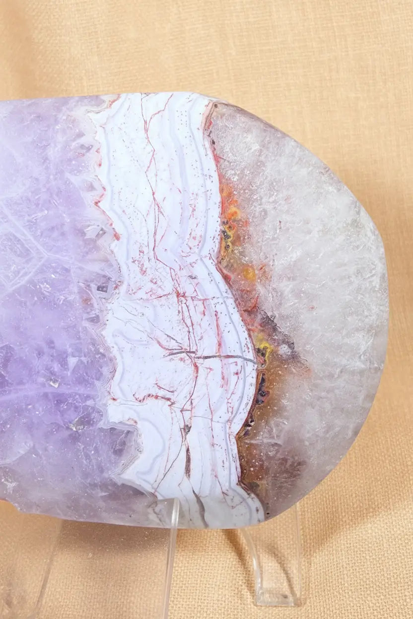 Lepidolite and Tourmaline palm stone with iron inclusions