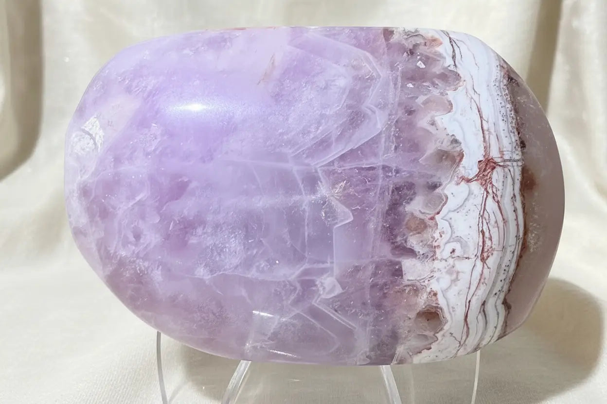 Tourmaline and Lepidolite palm stone with purple and black streaks