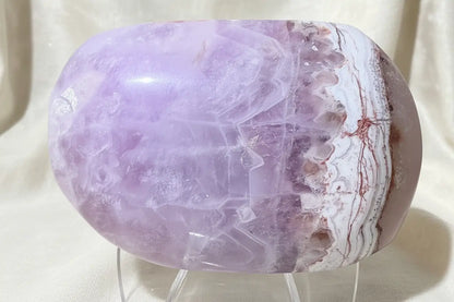 Tourmaline and Lepidolite palm stone with purple and black streaks
