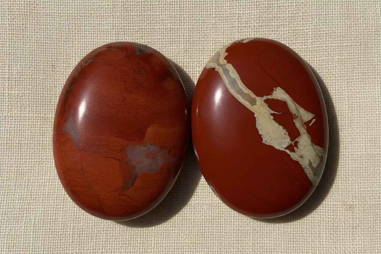 two brecciated jasper reddish color polished crystal rocks