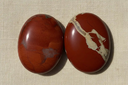 two brecciated jasper reddish color polished crystal rocks