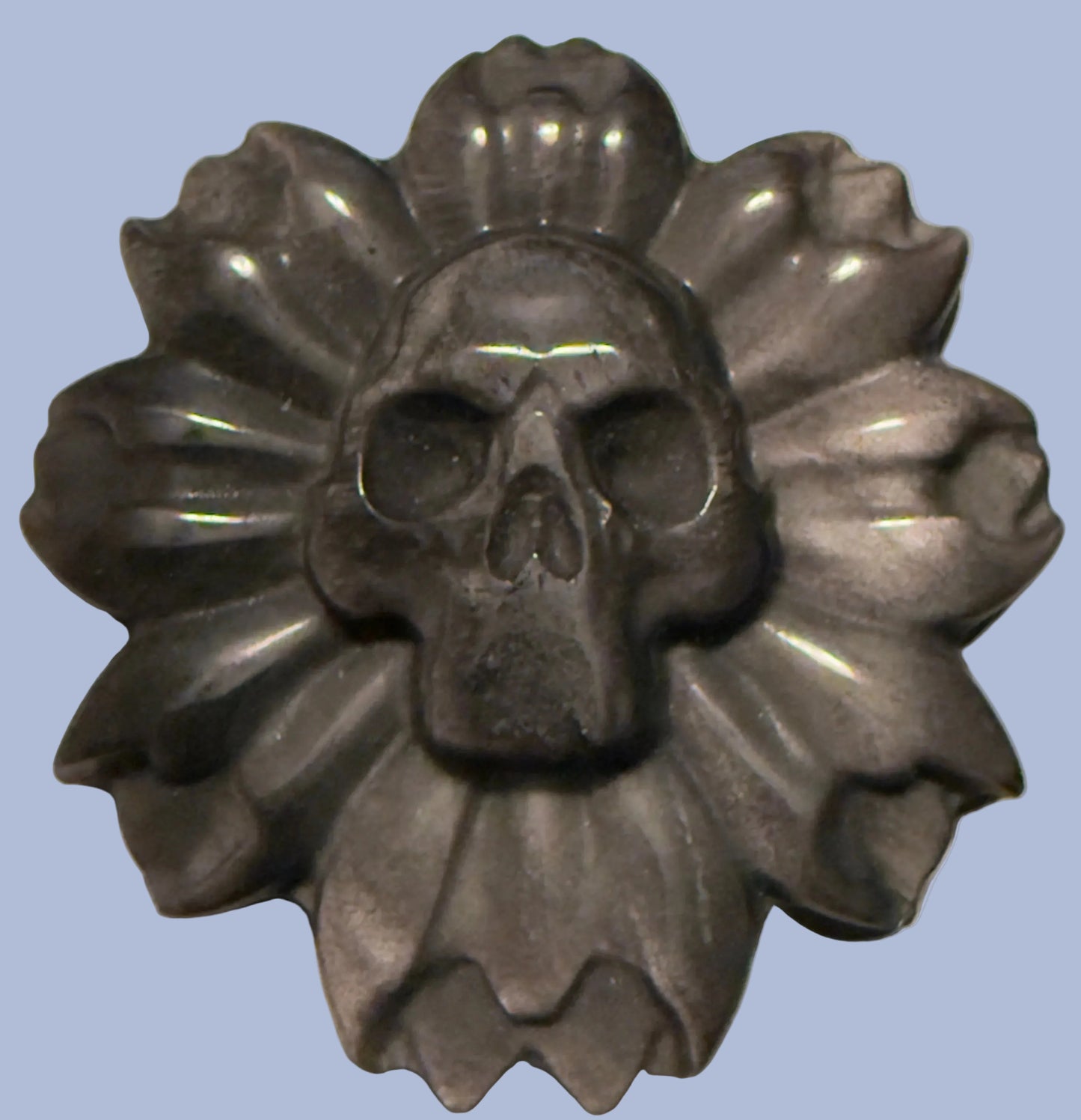 Black agate hand carved skull on flower design 