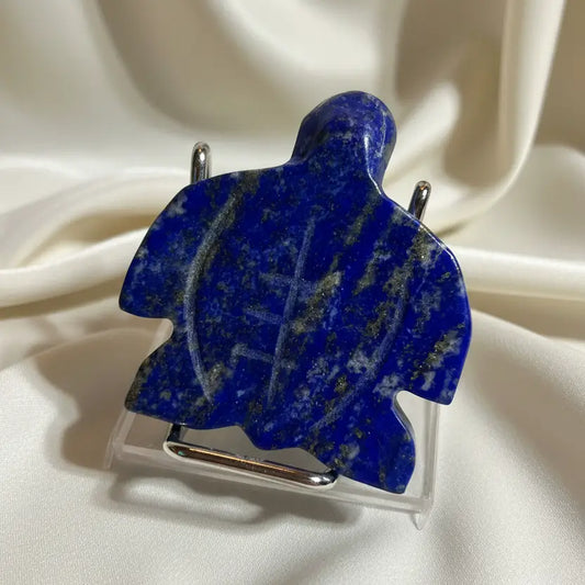 simple product photo of lapis lazuli sea turtle carving - back side 