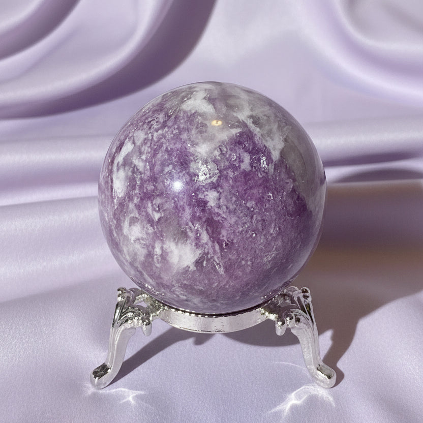 Lepidolite Sphere lavender with mica inclusions giving it that shiny and scaly appearance
