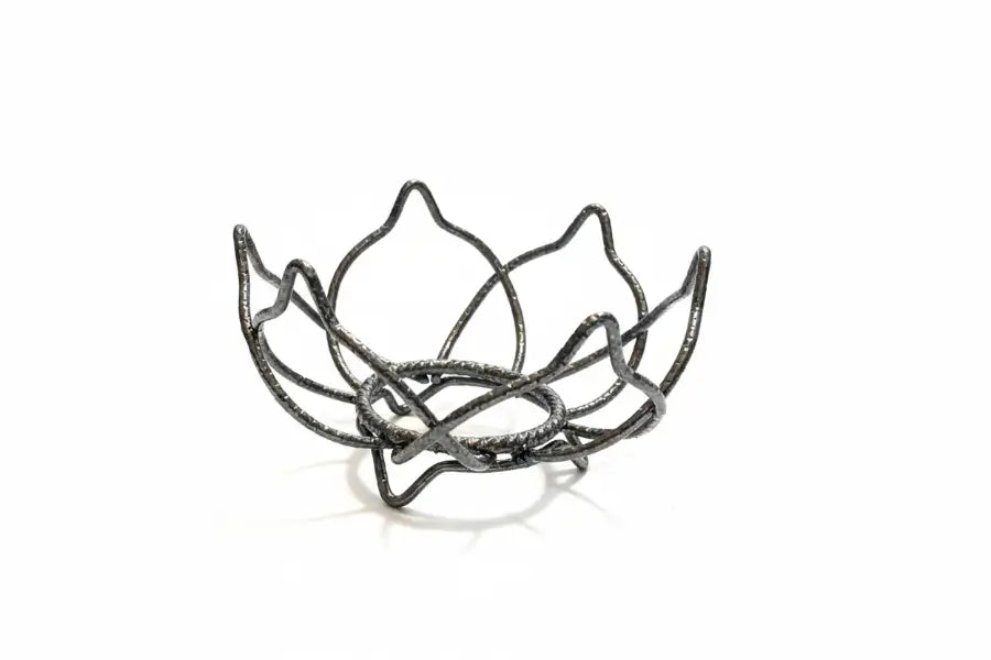 Silvery Alloy Lotus Sphere Display Basket/Stand photo of product on a desk