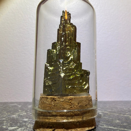 Mini Cloche Bismuth specimens Glass enclosure (cloche) with cork stopper