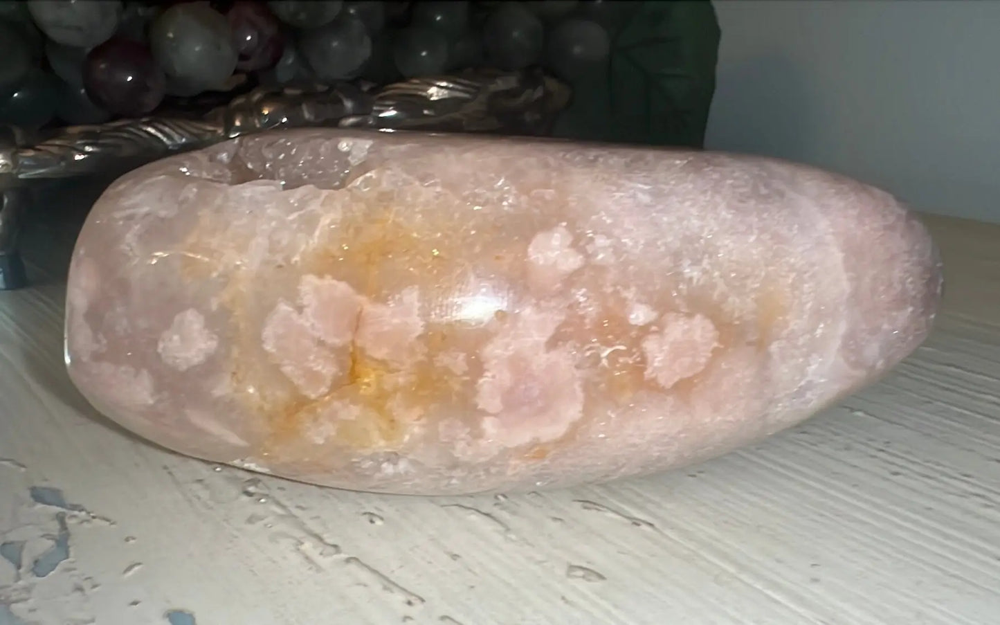 Pink Amethyst freeform polished crystal close-up