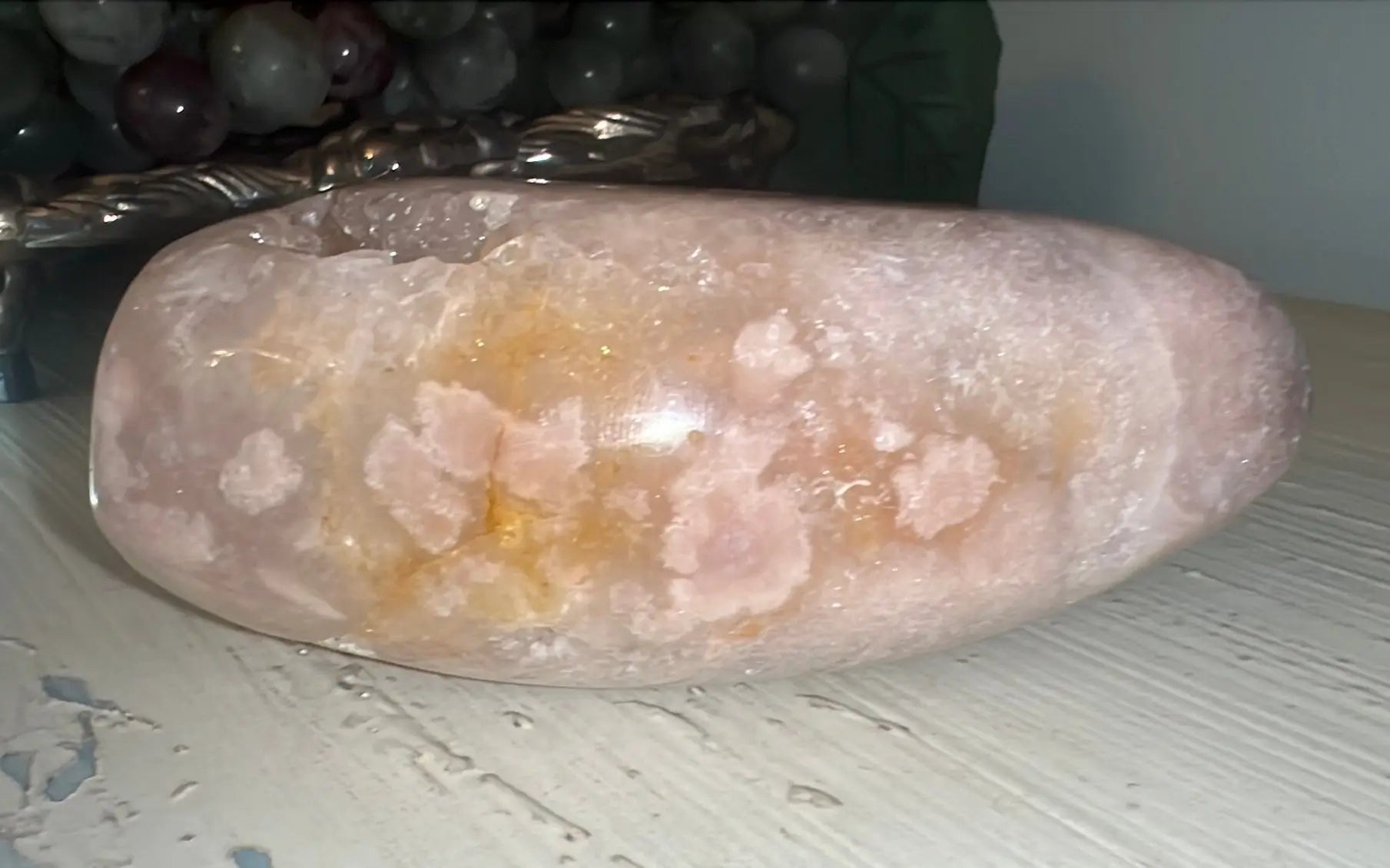 Pink Amethyst freeform polished crystal close-up