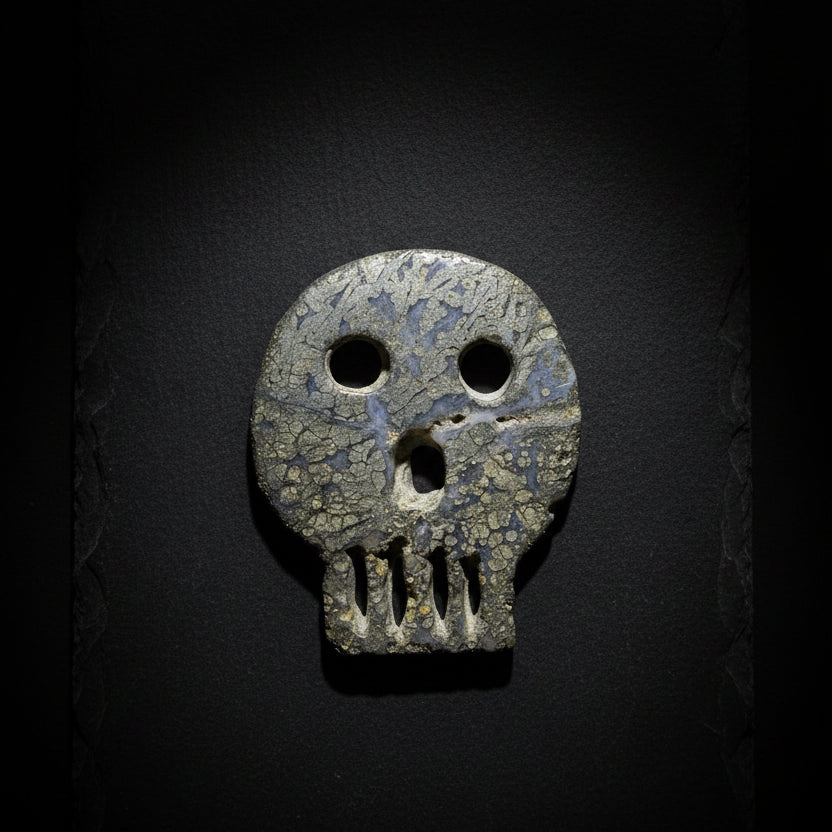 A skull-shaped carving pyrite
