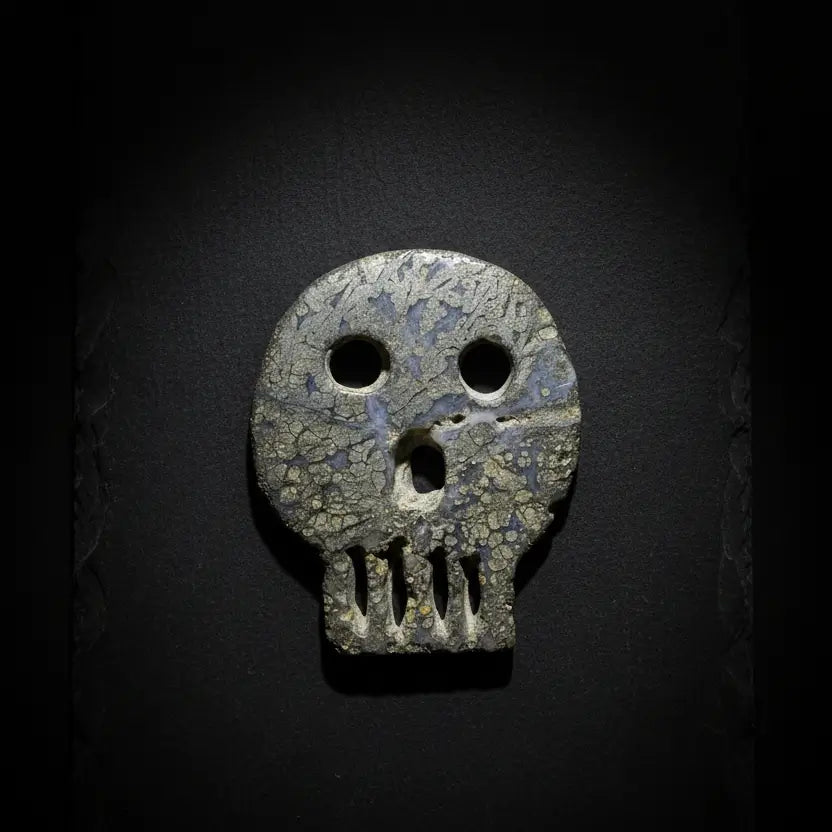 A skull-shaped carving pyrite