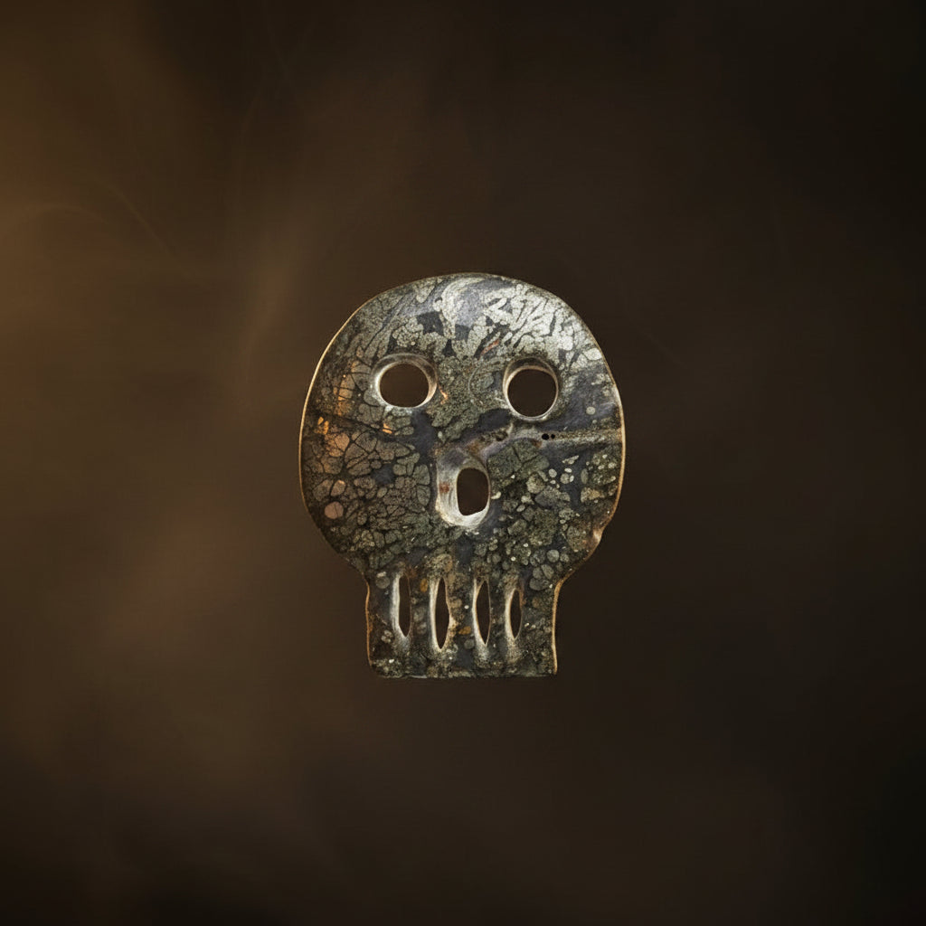 Pyrite skull amulet carving