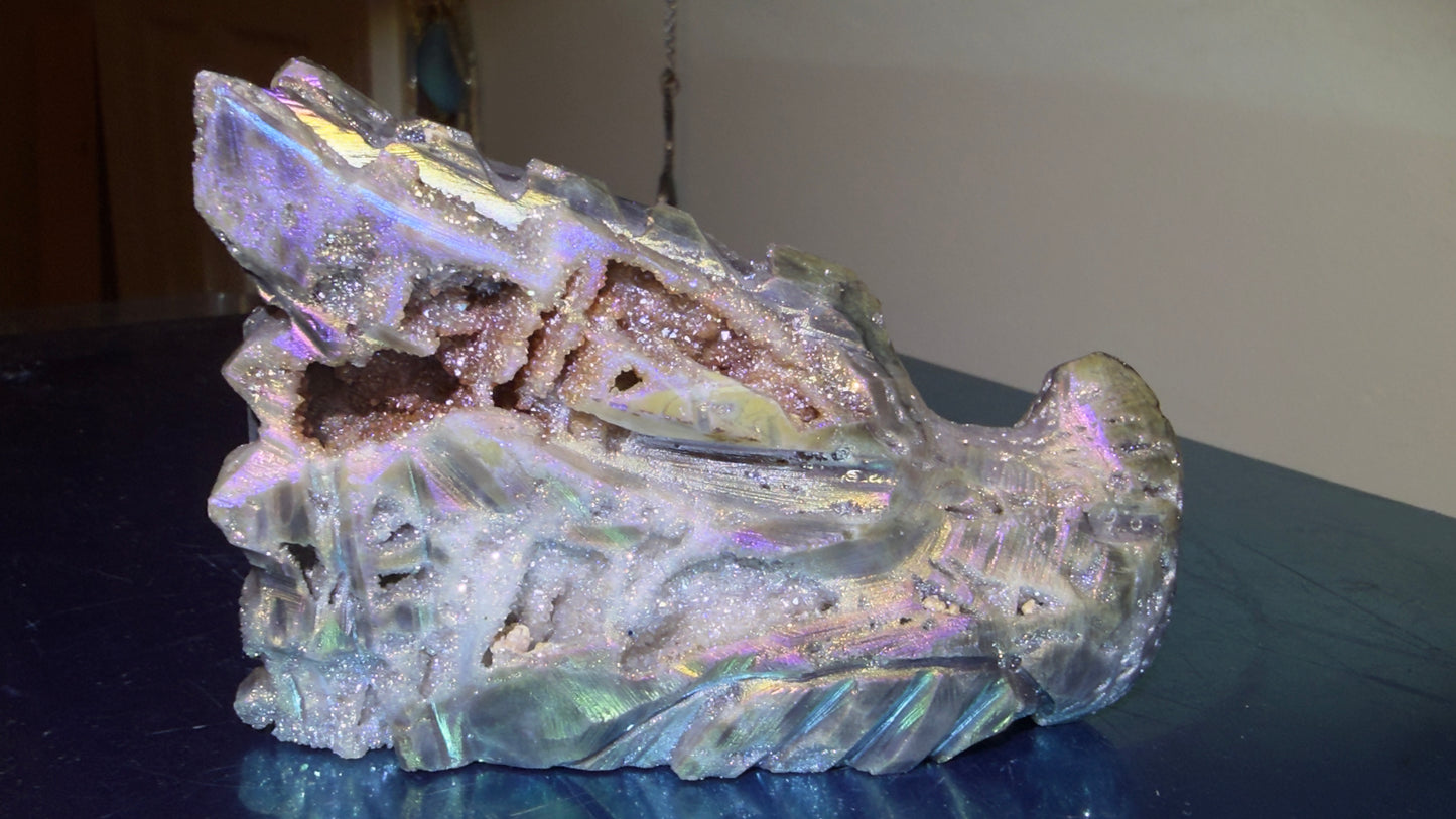beautiful brilliant rain bow colors aura sphalerite dragon skull large size 