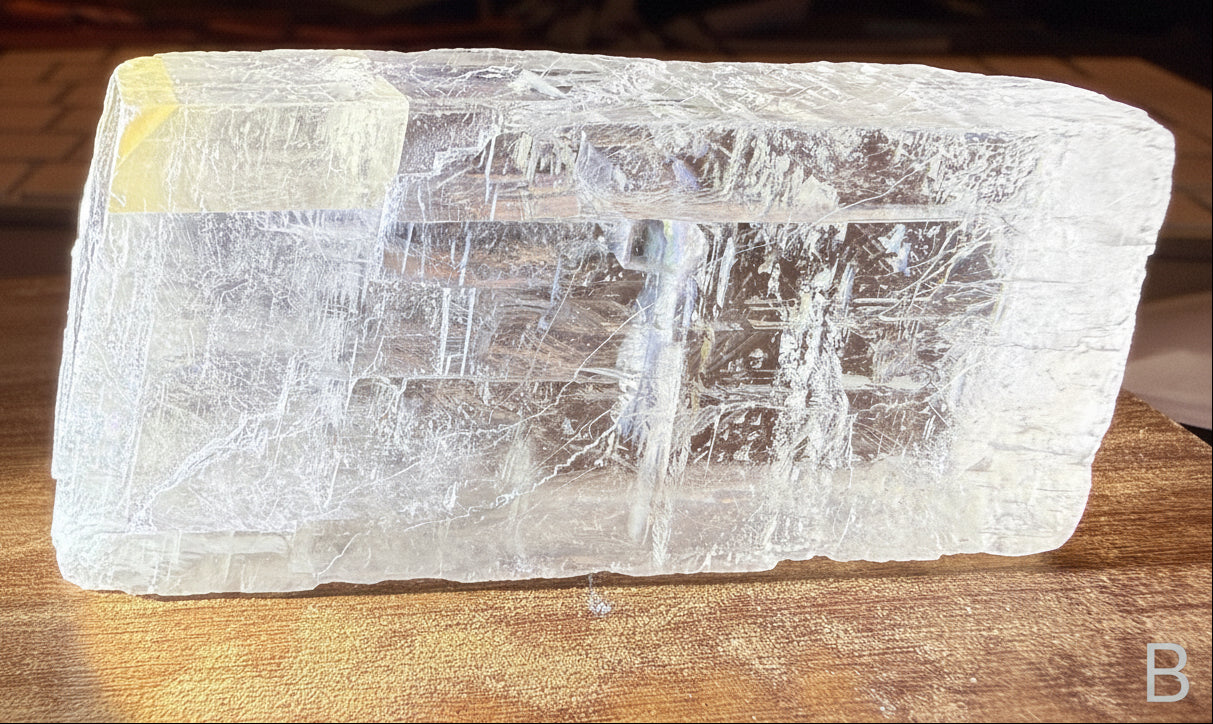 Close up of white calcite specimen B showing the cleavage planes