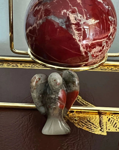 Red Jasper Brecciated crystal set with angel figurine and sphere