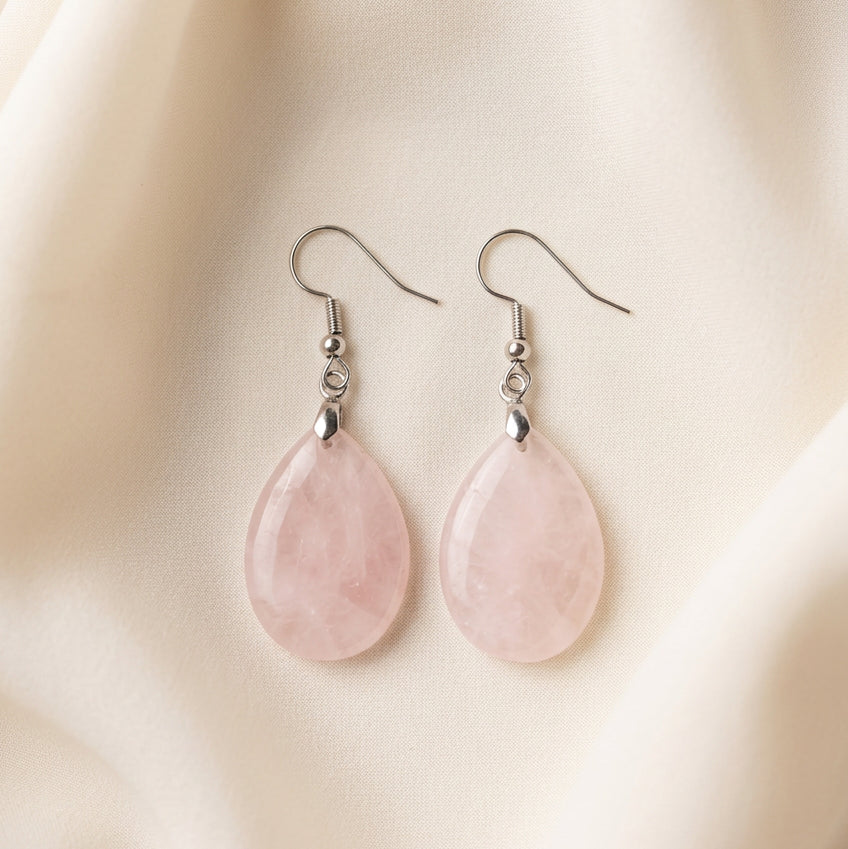 Rose Quartz tear drop earrings 