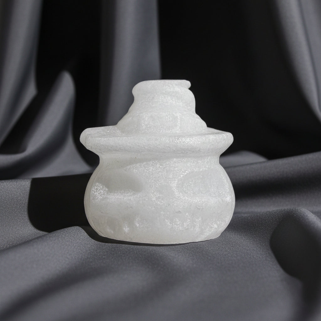close up satin spar selenite carved pumpkin