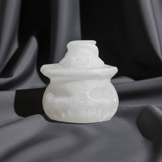 close up satin spar selenite carved pumpkin
