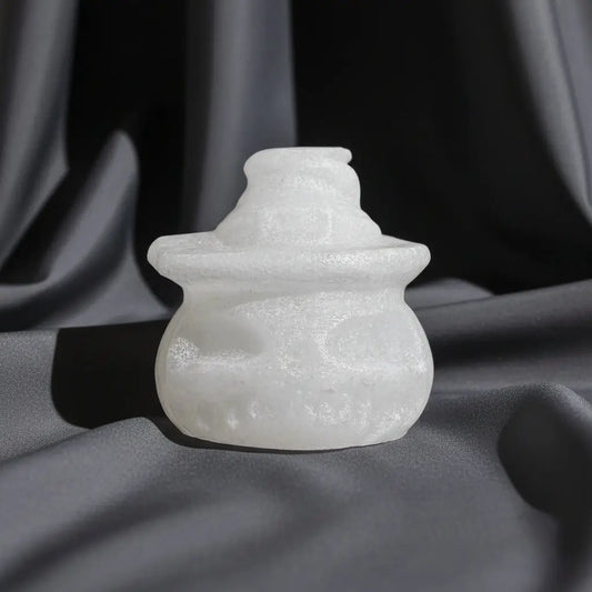 close up satin spar selenite carved pumpkin