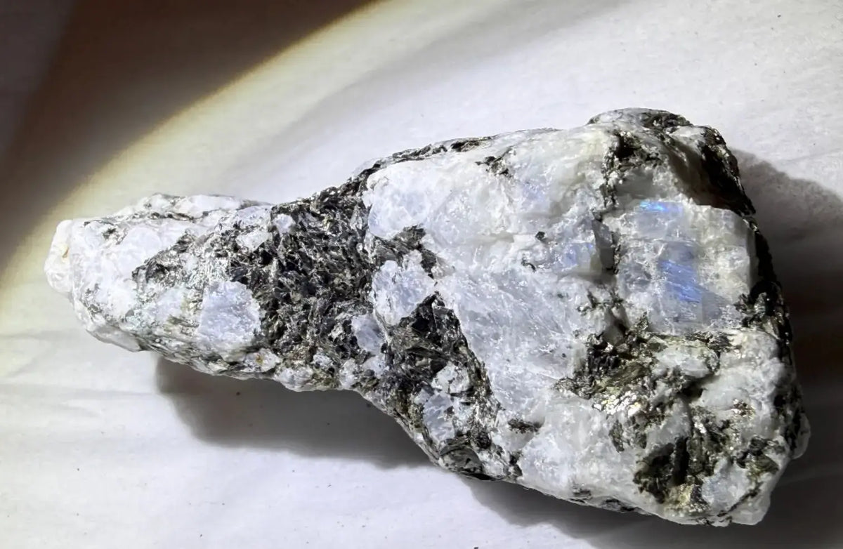 Rainbow Moonstone/Tourmaline Specimen | Calming, Healing | Wt 4.16 oz