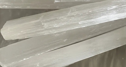 close up of natural selenite sticks