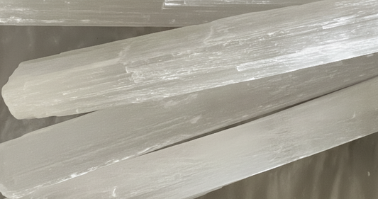 close up of natural selenite sticks