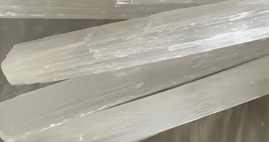 close up of natural selenite sticks