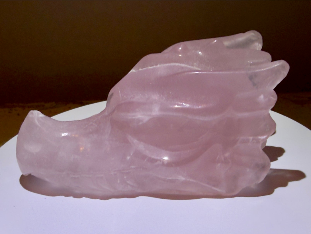 Rose Quartz Dragon Skull Carving | Love, Protection & Heart Chakra Wt 8.6 oz