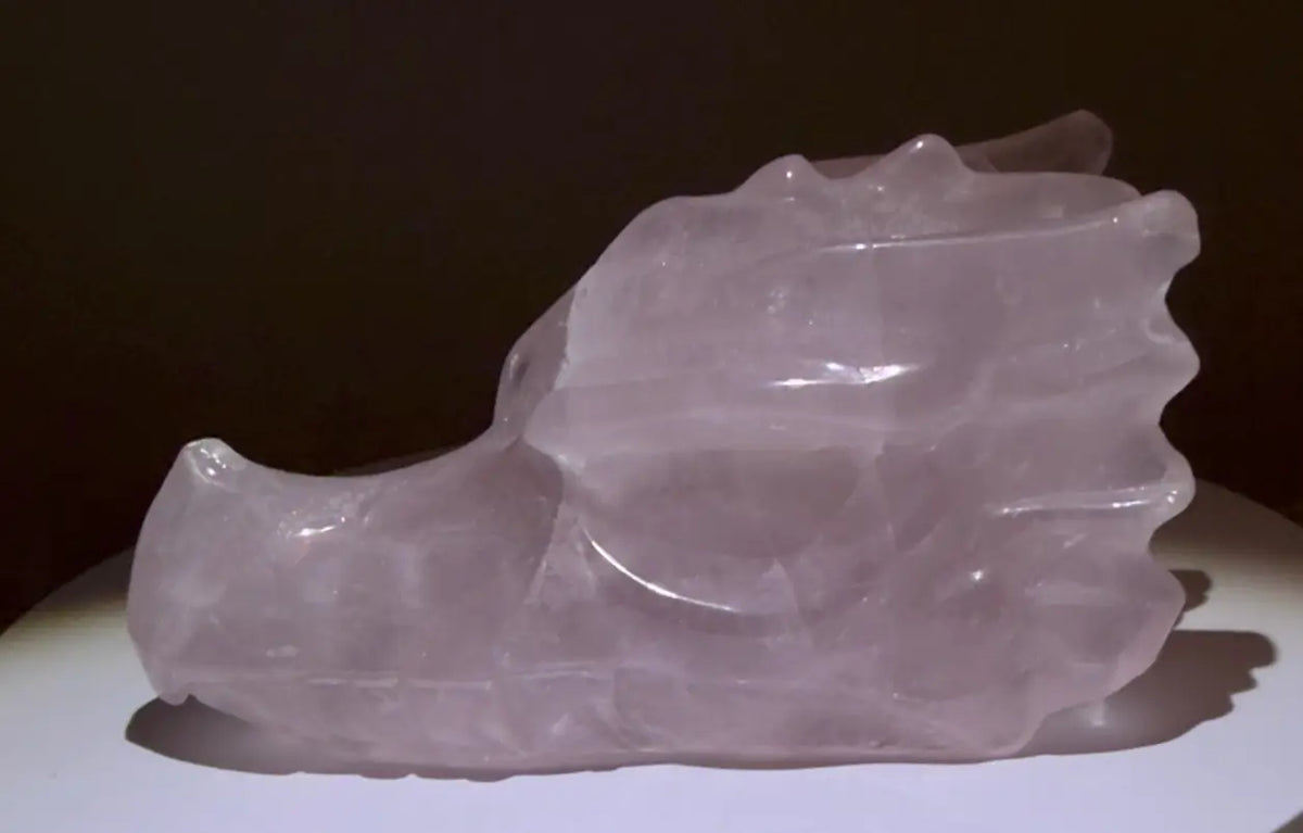 Rose Quartz Dragon Skull Carving for Love, Protection and Heart Chakra — additional view 3
