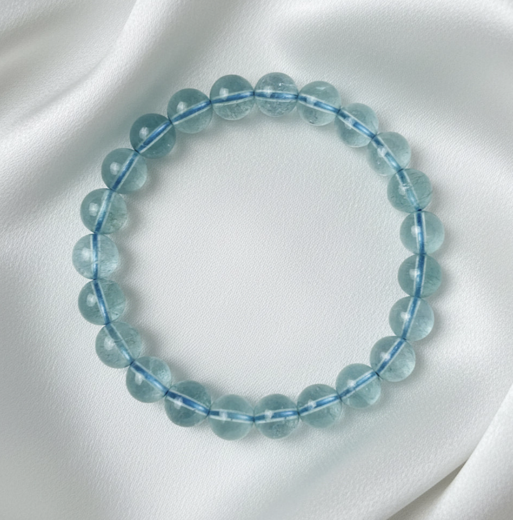 Aquamarine Bracelet Calming Throat Chakra 9 mm beads Wt 0.64 oz