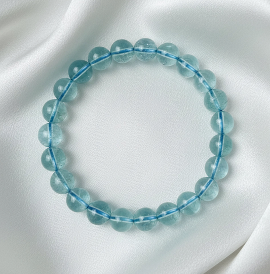Aquamarine Bracelet Calming Throat Chakra 9 mm beads Wt 0.64 oz