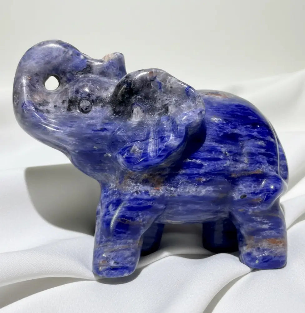 Lapis Lazuli Carved Elephant for Wisdom, Luck & Protection
