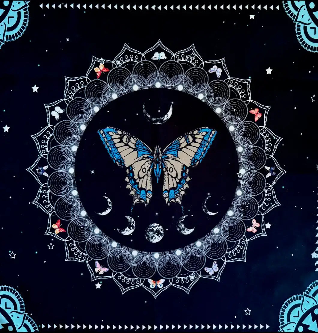 Blue Butterfly Moon Phase Altar Cloth | Clarity and Prosperity