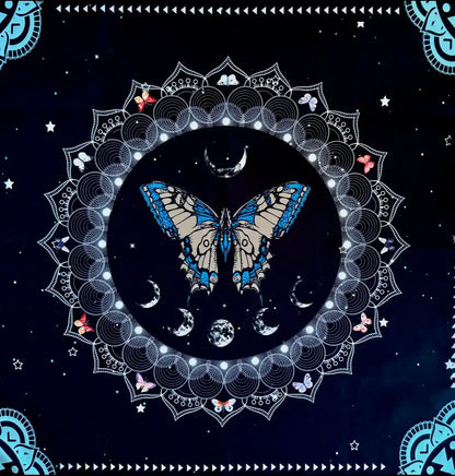 Blue Butterfly Moon Phase Altar Cloth | Clarity and Prosperity
