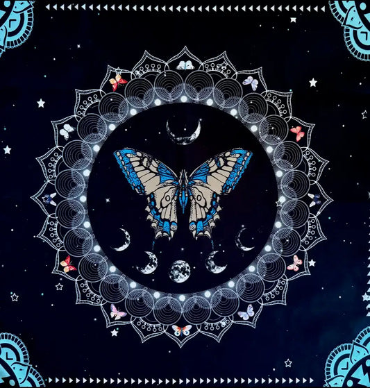 Blue Butterfly Moon Phase Altar Cloth | Clarity and Prosperity