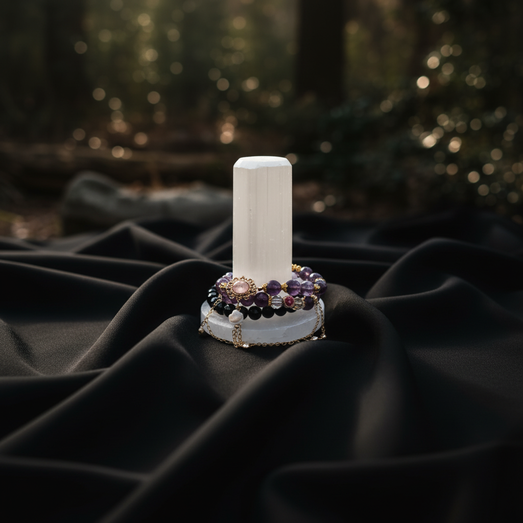 Selenite column and stand bracelet charger 