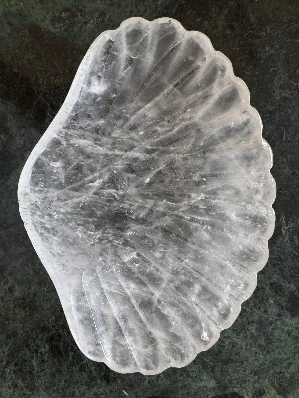 Shell shaped bowl carved from clear quartz high quality crystal