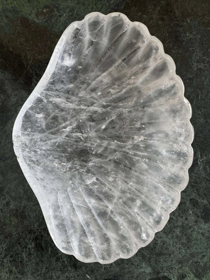 Shell shaped bowl carved from clear quartz high quality crystal