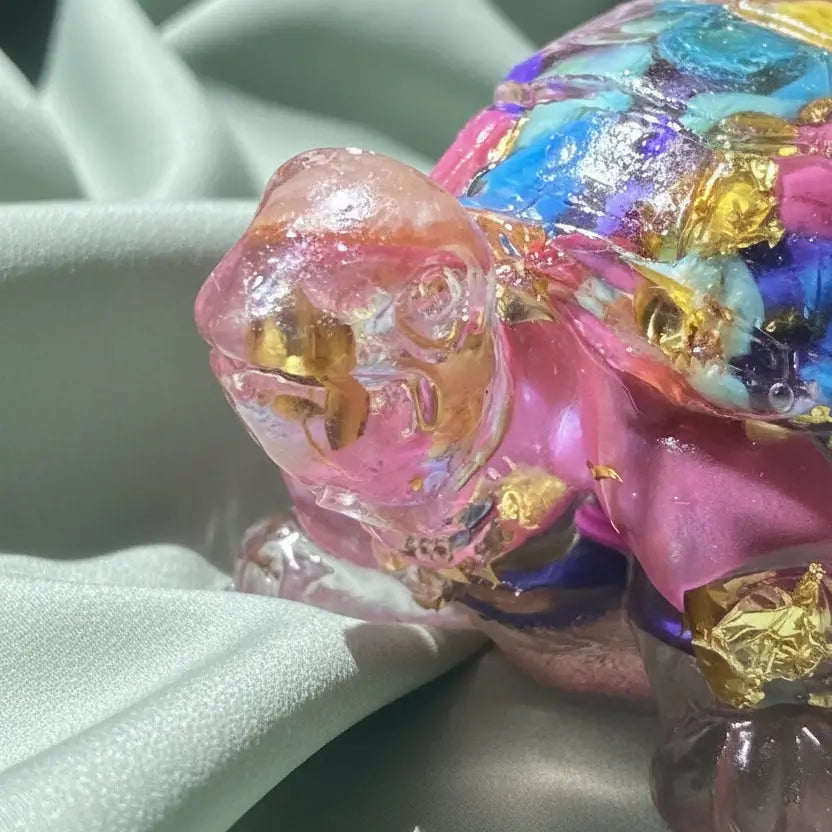 close up of cute resin with agate chips turtle face 