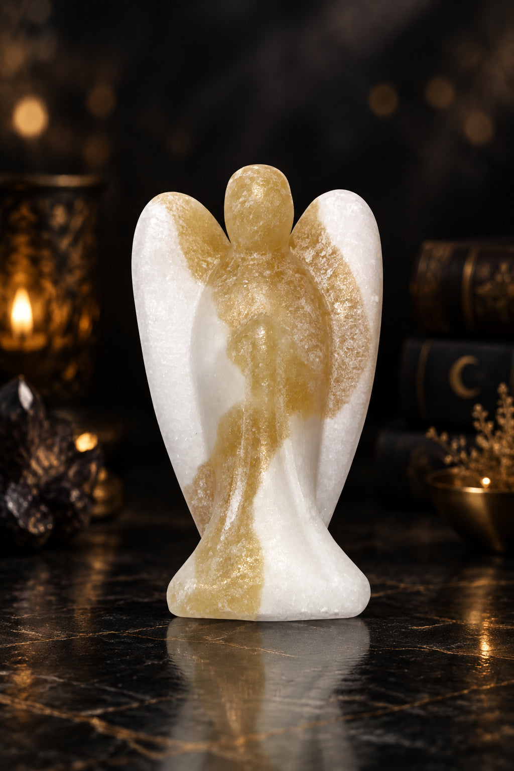 Orange Calcite carved angel 