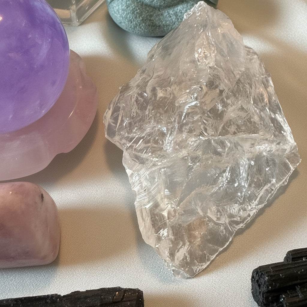 a large rough gemstone clear quartz close-up