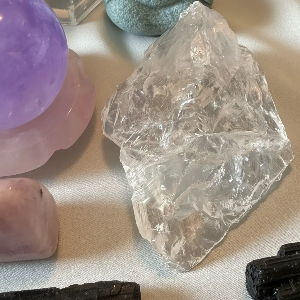 a large rough gemstone clear quartz close-up